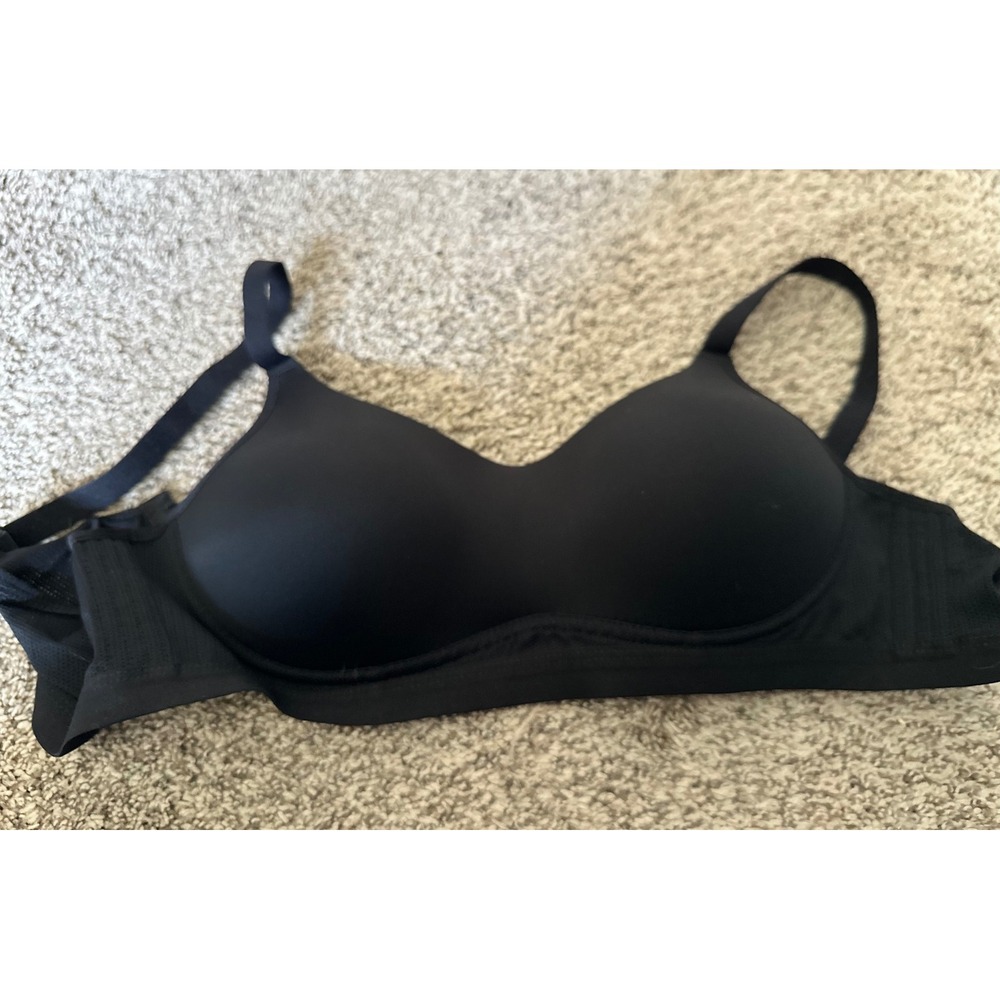 Black Wireless Molded Cup Bra with Mesh Side Panels and Adjustable Straps